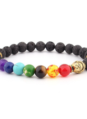2025新款七彩天然玛瑙火山石8mm手链通勤时尚女性潮流饰品