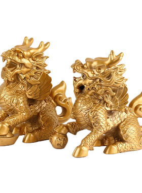 批发直供铜制工艺品摆件黄铜麒麟一对铜麒麟礼品装饰品摆件家居