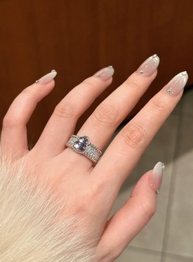 新中式满锆石紫葫芦戒指女通勤百搭开口戒时尚复古风指环饰品