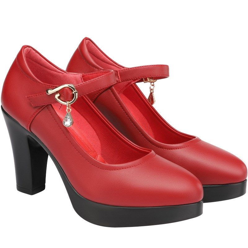 红青蜓红色厚底单鞋粗跟旗袍走秀鞋防水台一字扣带皮鞋职业礼仪女,淘宝优惠券,粉丝福利购,淘宝优惠卷