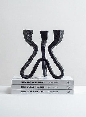 极简风金属黑色烛台餐厅餐桌摆设侘寂风创意客厅玄关柜Z装饰品摆