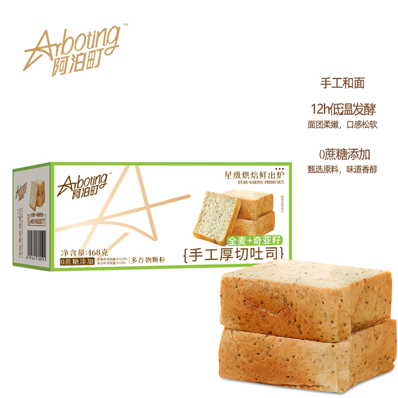 阿泊町手工厚切吐司牛奶味全麦奇亚籽味0蔗糖468g*2盒营养代餐 - 图1