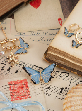 【李浩菲同款】Fable珐琅彩套扣蓝蝴蝶项链高级锁骨链送女友礼物