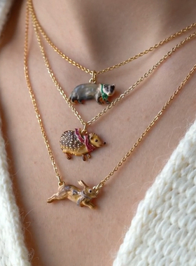 Fable红围巾刺猬珐琅彩项链锁骨链高级感毛衣链礼物送女友