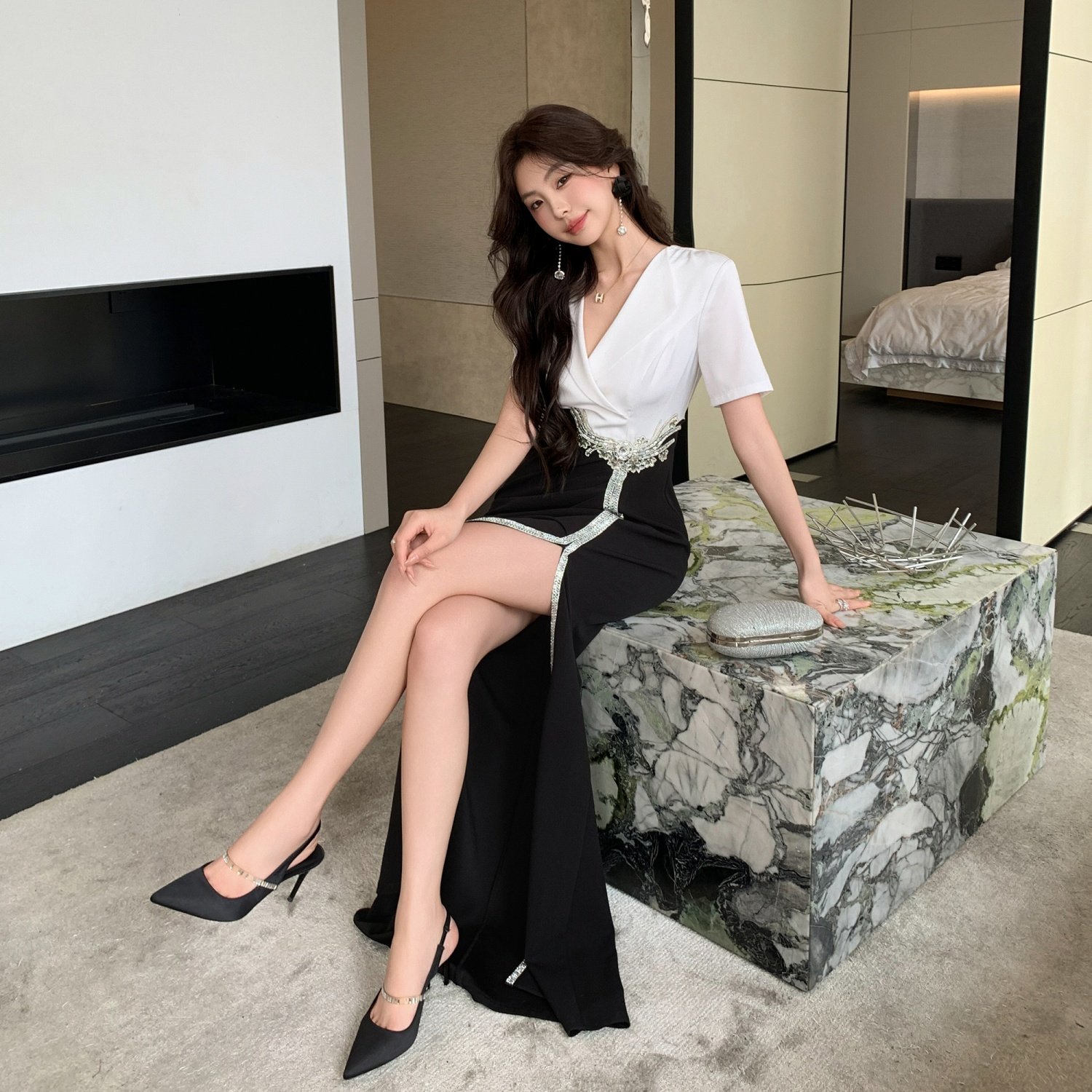 新赫本风带袖晚礼服连衣裙鱼尾裙宴会生日晚装主持人party小礼服,淘宝优惠券,粉丝福利购,淘宝优惠卷