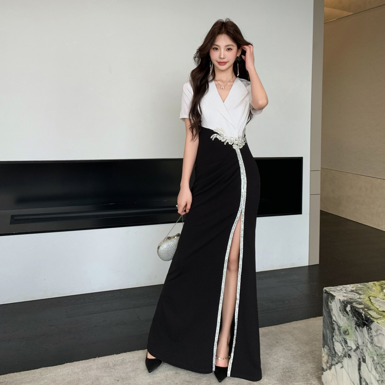 新赫本风带袖晚礼服连衣裙鱼尾裙宴会生日晚装主持人party小礼服,淘宝优惠券,粉丝福利购,淘宝优惠卷