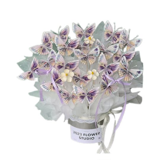 新品抱抱桶蝴蝶花束情人节花束DIY材料包送老婆男友生日母亲节