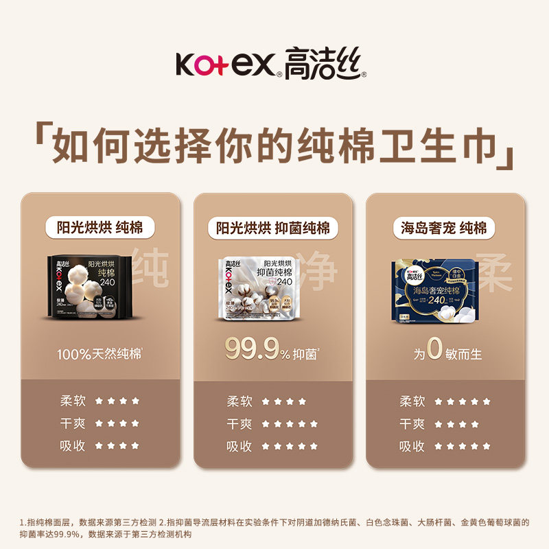 【89元任选4组】高洁丝纯棉卫生巾超薄阳光烘烘海岛棉抑菌姨妈巾
