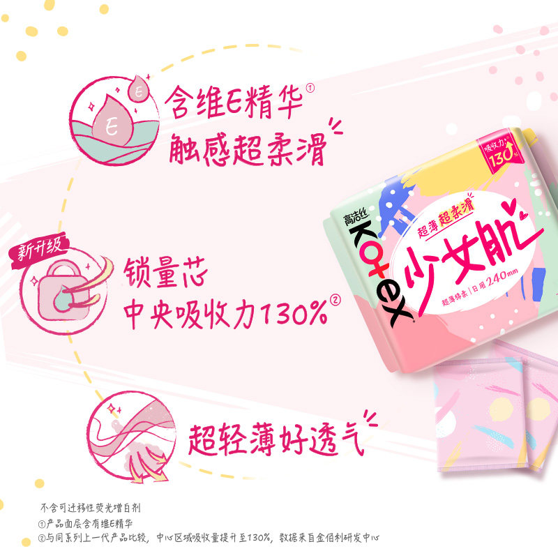 【百亿补贴】高洁丝少女肌卫生巾姨妈巾日用夜用组合官方旗舰店