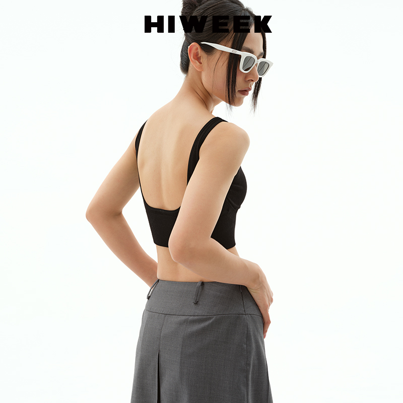 HIWEEK打底背心女v领无缝宽肩带针织轻运动风带胸垫内衣可外穿