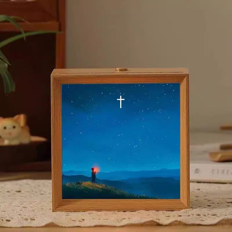 新款发光如星木质十字架夜灯创意桌面装饰灯高级感玄关摆台小众,淘宝优惠券,粉丝福利购,淘宝优惠卷
