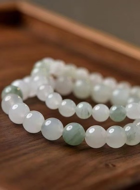 2025新款天然冰翠玉圆珠飘花时尚手链天山翠石蔻雅精美饰品