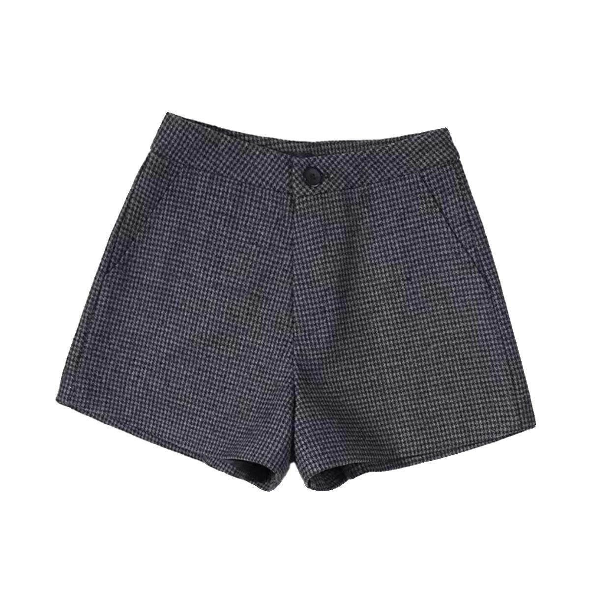 ROUJE NAIVE毛呢短裤女春秋季大码高腰宽松显瘦a字阔腿千鸟格靴裤,淘宝优惠券,粉丝福利购,淘宝优惠卷