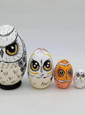 复活节NewOwlNestingEgg猫头鹰筑巢蛋桌面装饰摆件木质工艺品