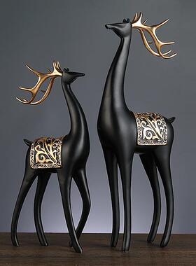 创意轻奢高档对鹿摆件客厅玄关电视柜书房福禄相伴招财鹿桌面摆件