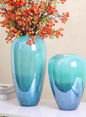 简约高级插花摆件客厅轻奢大气玻璃落地高档时尚网红琉璃花瓶