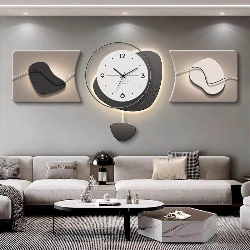 轻奢客厅装饰画钟表石来运转沙发背景墙挂画高级感大白墙三联壁画,淘宝优惠券,粉丝福利购,淘宝优惠卷