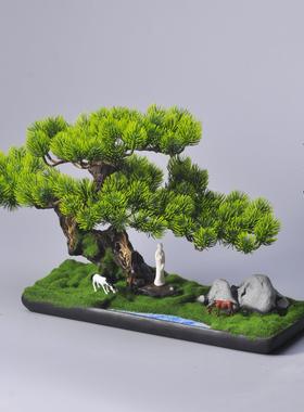 禅意中式茶桌盆景微景观仿真绿植物盆栽家居客厅售楼处样板房摆件