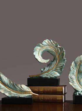 美式别墅样板间软装饰品创意羽毛雕塑客厅玄关办公室工艺品摆件