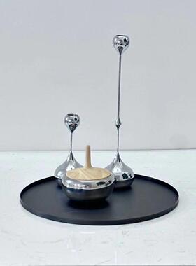 简约现代轻奢不锈钢拉丝托盘样板房间售楼处酒店客厅茶几桌面摆件