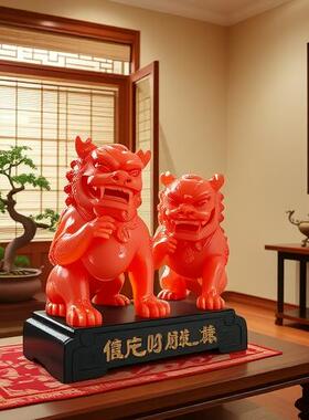 厂家直销中式古典麒麟摆件红木办公桌商务开业礼品树脂工艺品