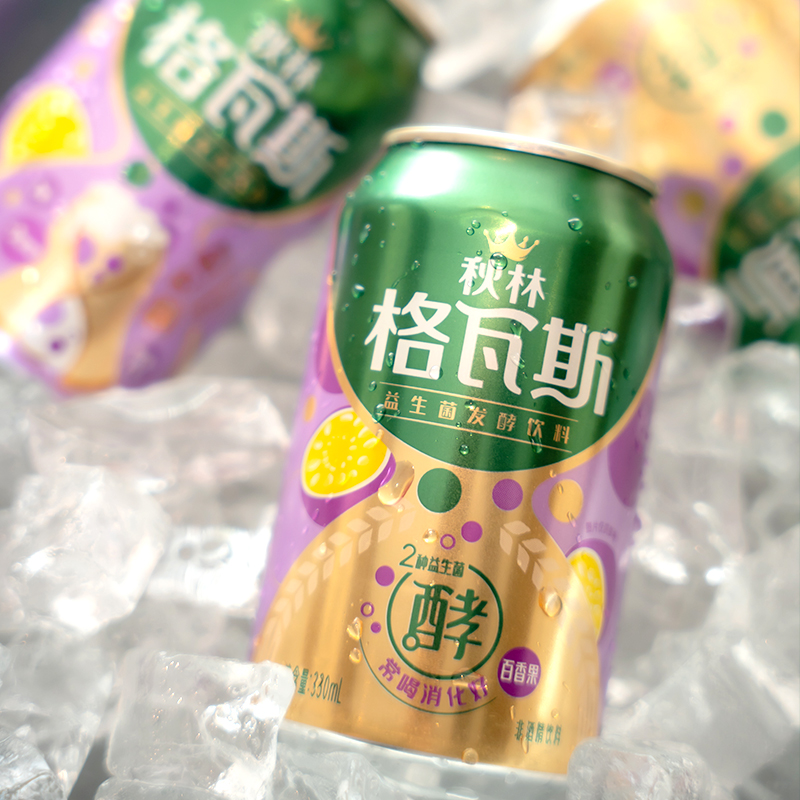 秋林 格瓦斯益生菌发酵饮料 百香果口味 330ml*6罐