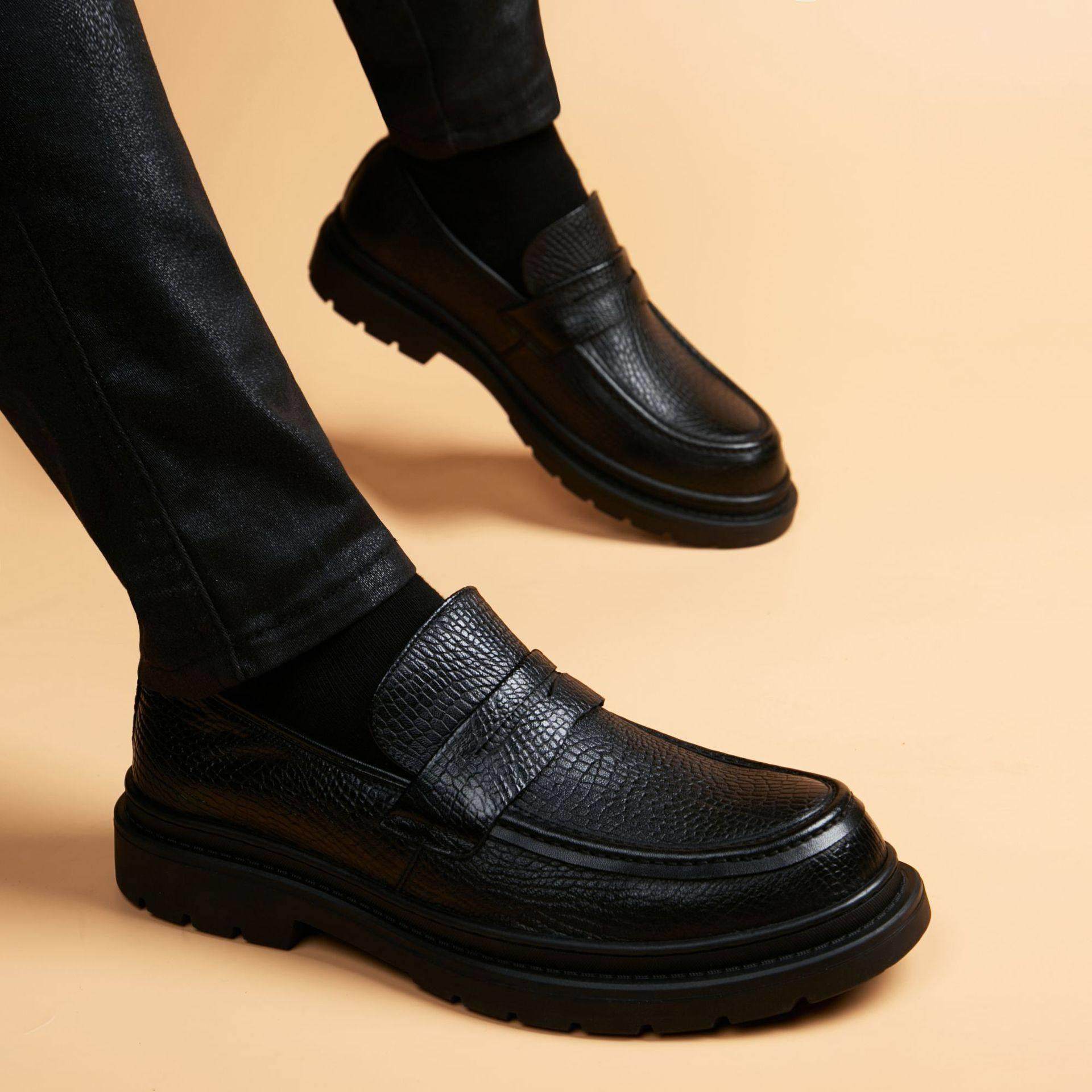 意大利设计风『DMXUXM』!高端大气!头层羊皮圆头厚底套脚乐福鞋男,淘宝优惠券,粉丝福利购,淘宝优惠卷