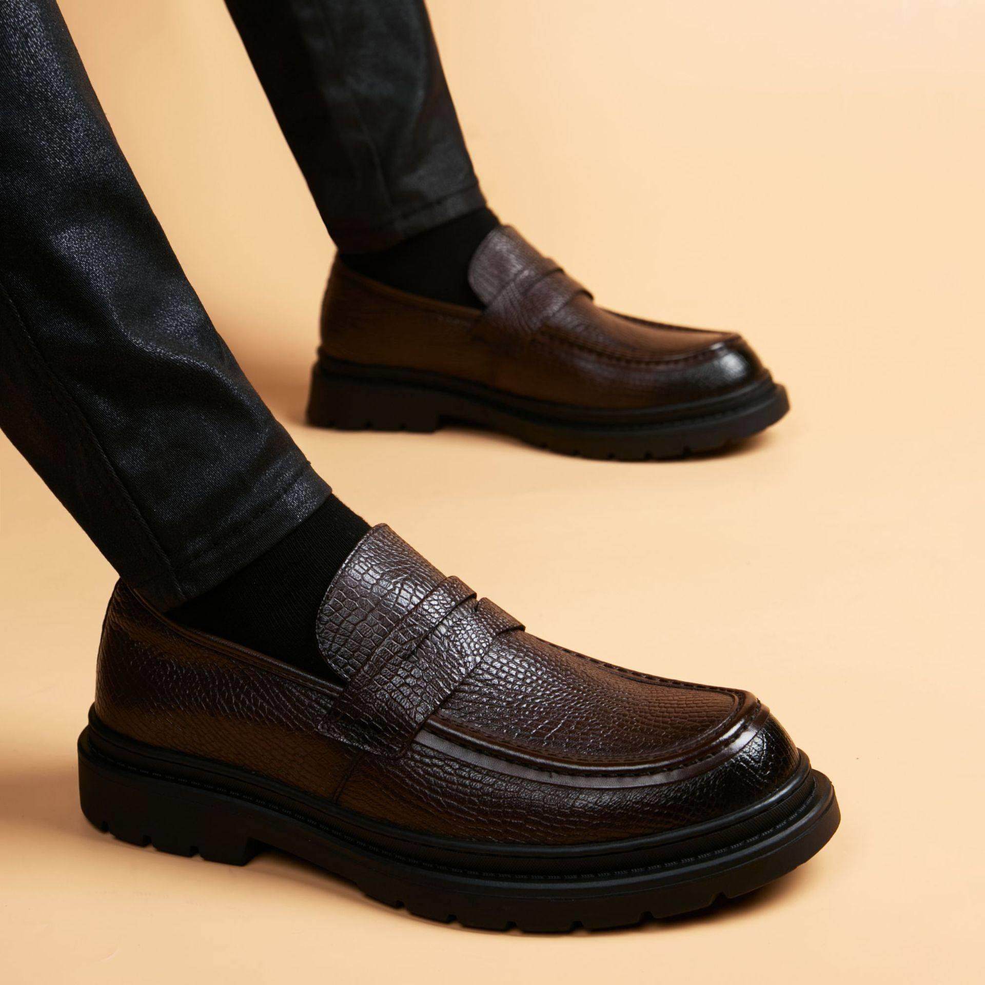 意大利设计风『DMXUXM』!高端大气!头层羊皮圆头厚底套脚乐福鞋男,淘宝优惠券,粉丝福利购,淘宝优惠卷