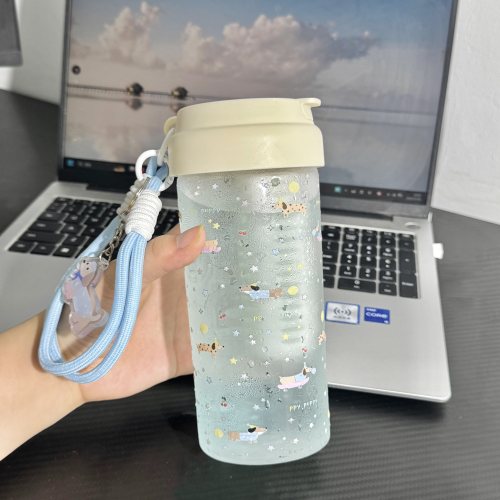 原创星星腊肠狗吸管杯透明水杯女高颜值学生可爱大容量带茶隔杯子 - 图3
