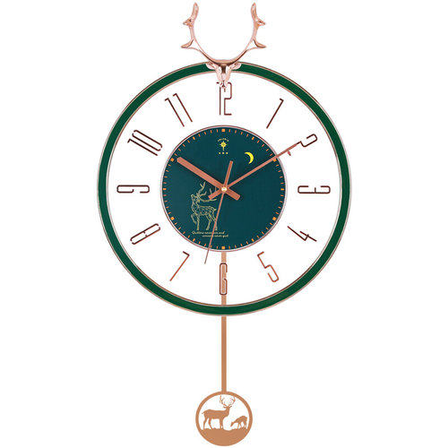 北极星北欧轻奢鹿头石英钟客厅家用钟表时尚创意静音网红装饰挂钟-图2
