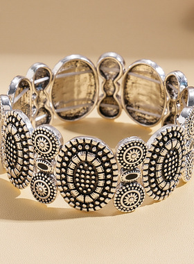 欧美复古做旧椭圆拼接弹力绳手链