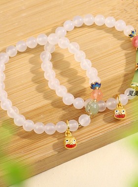 代请正品和田玉白玛瑙吞金兽手串杭州文创竹节节高手链女情人礼物