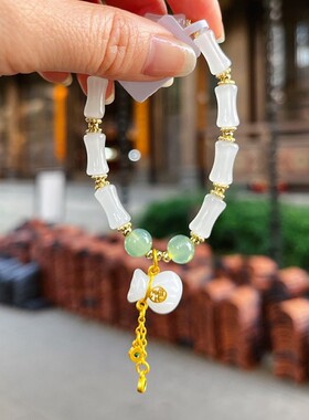 杭州香积天然白玉竹节钱袋节节高手串女闺蜜小众手链送礼物纪念品