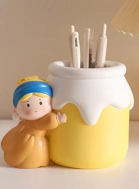 新款可爱珍珠女孩笔筒桌面收纳插花摆件 笔筒ins高颜值学生礼物新