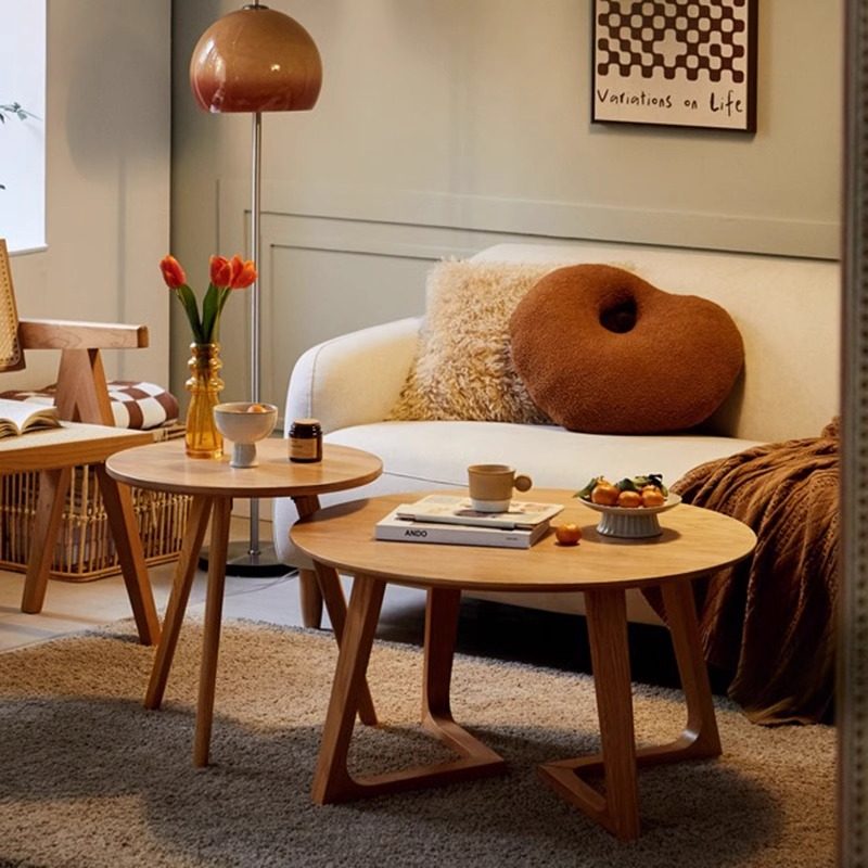小户型日式圆形实木茶几客厅家用原木简约矮桌子阳台泡茶边几组合,淘宝优惠券,粉丝福利购,淘宝优惠卷