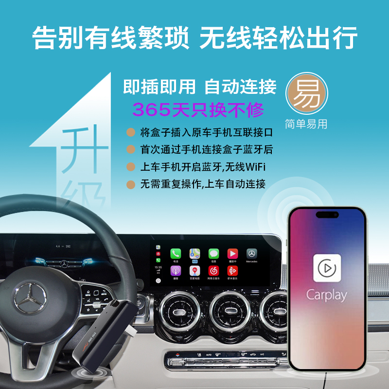 转无线carplay盒子适用奔驰全屏CE级E300GLBLGLC260华为hicar互联 - 图2