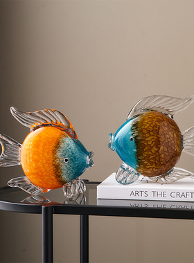 创意琉璃鱼装饰品摆件轻奢高档玄关客厅电视柜酒柜家居摆设高现货