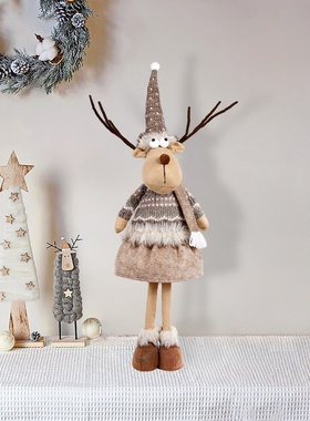 跨境新品北欧公仔摆件老人雪人麋鹿站姿驯鹿公仔家居圣诞装饰用品