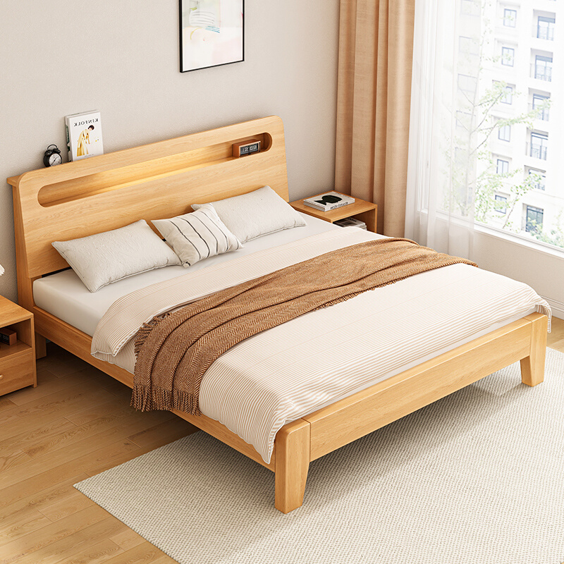实木床现代简约经济型1.8m主卧双人床出租房用小户型1.5m单人床架-图0