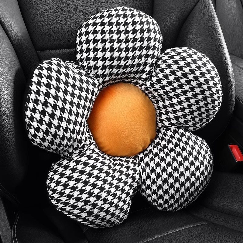 汽车腰靠垫网红千鸟格办公室护腰久坐车内座椅头枕腰枕花朵靠垫女,淘宝优惠券,粉丝福利购,淘宝优惠卷