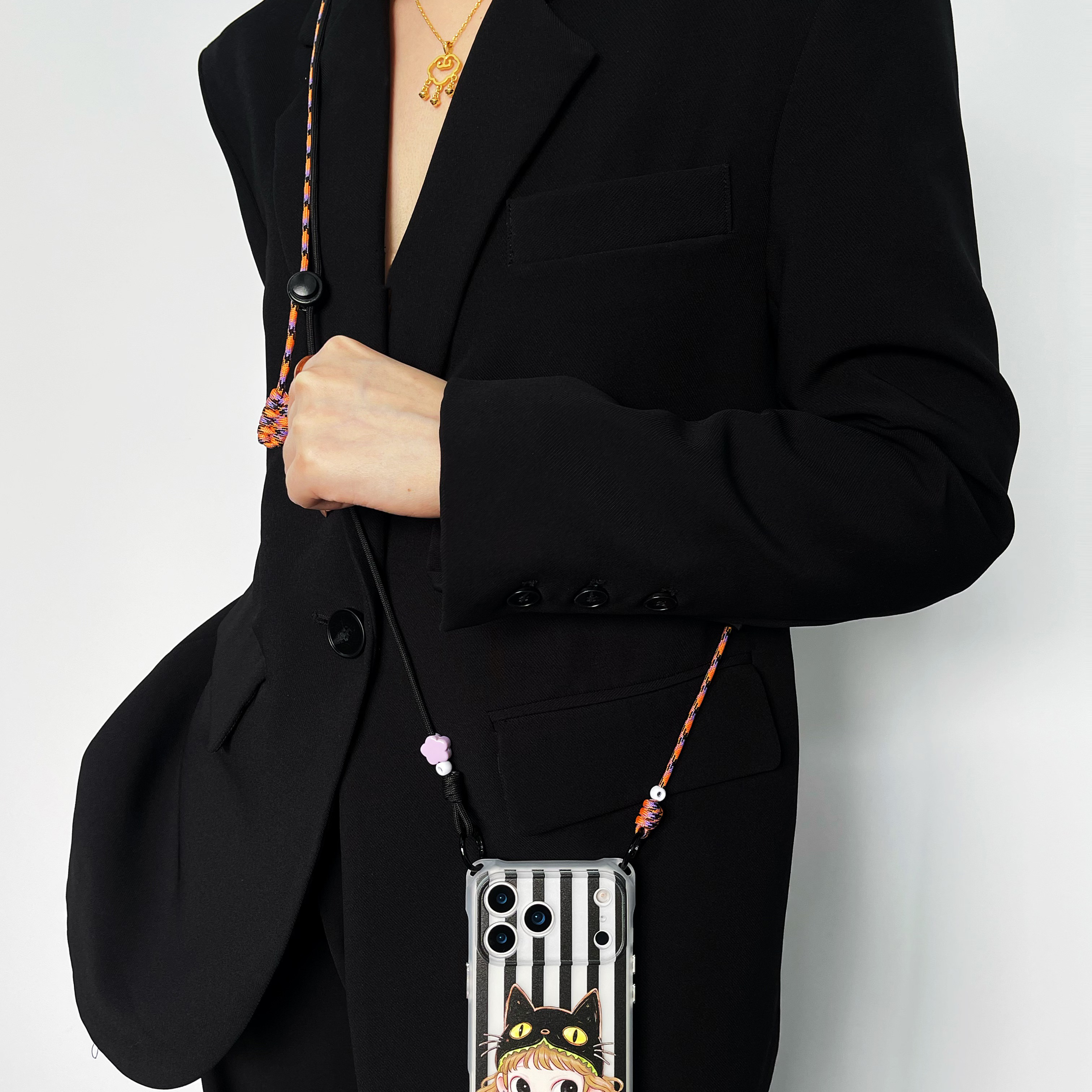 喵系少女适用苹果iphone17promax手机壳四角开孔华为mate70Pro可背防摔vivoX200S手腕小米保护套挂绳可爱卡通 - 图1