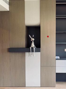 电视背景墙摆件轻奢高档电镀兔子坐姿摆件客厅玄关书房电视柜酒柜