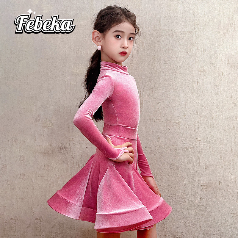 菲贝咔拉丁舞服2025少儿规定比赛服女童专业新款丝绒国际拉丁舞裙 - 图2