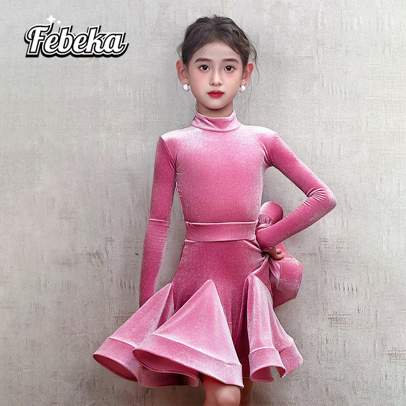 菲贝咔拉丁舞服2025少儿规定比赛服女童专业新款丝绒国际拉丁舞裙 - 图1