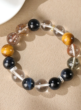 五台山男女同款虎眼石黄水晶手串