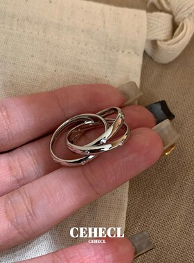 微镶三环戒指女小众轻奢设计素圈