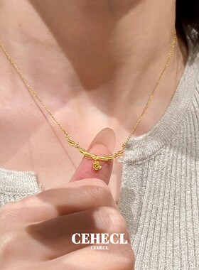 新中式金色花边波浪玫瑰花项链女