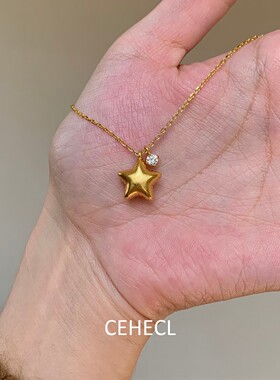 金色折纸小星星项链吊坠毛衣链女