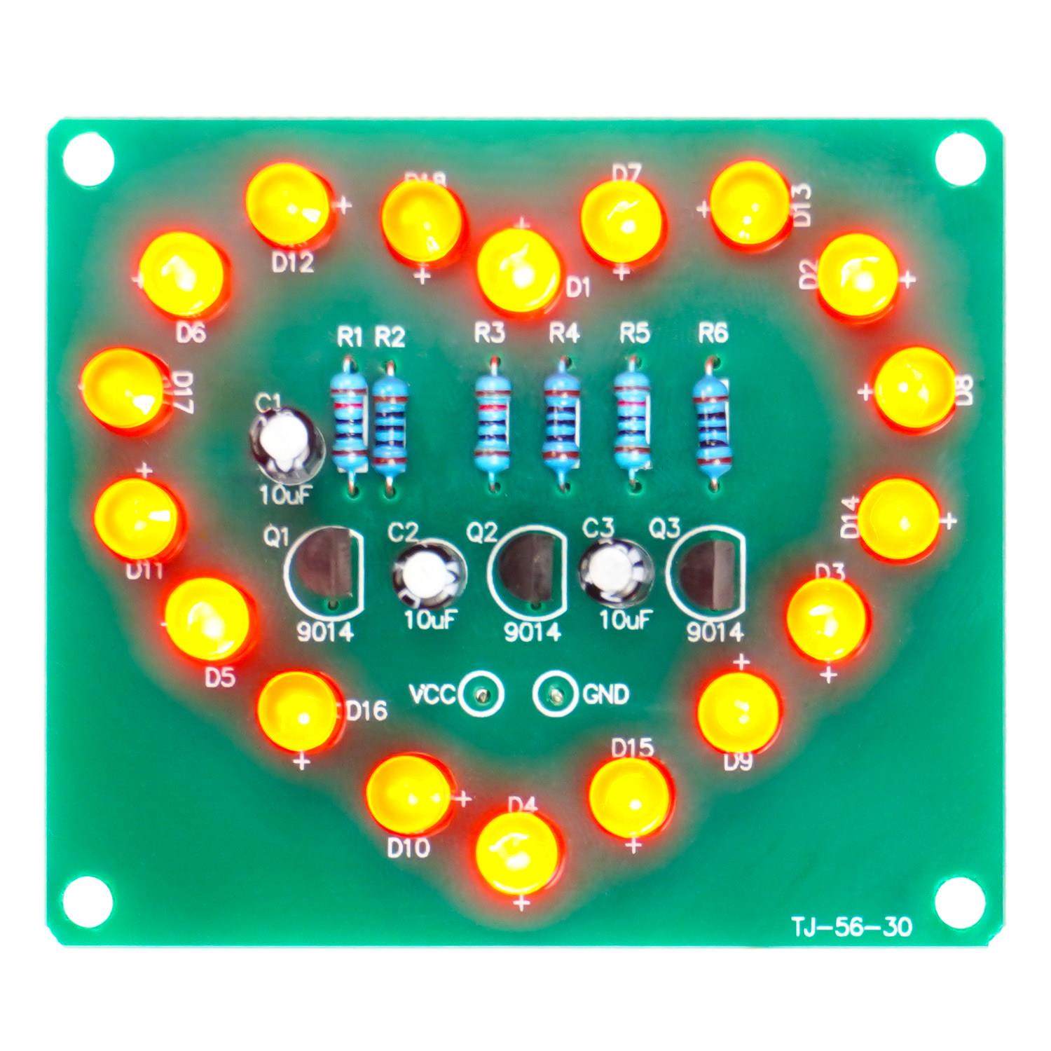 18只LED心形灯套件循环闪烁DIY电子制作焊接练习电路板TJ-56-30,淘宝优惠券,粉丝福利购,淘宝优惠卷