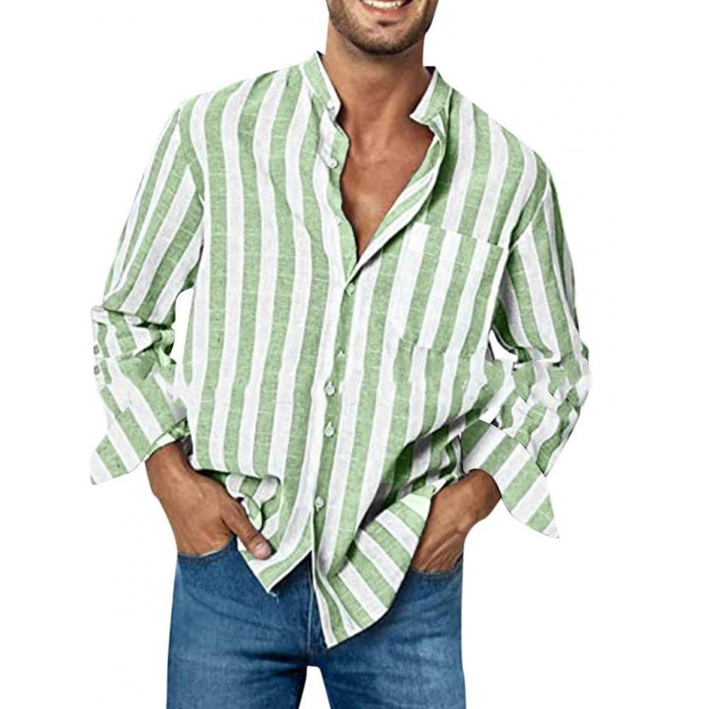 Men's versatile thin stripe lapel shirt 男百搭薄条纹翻领 - 图2